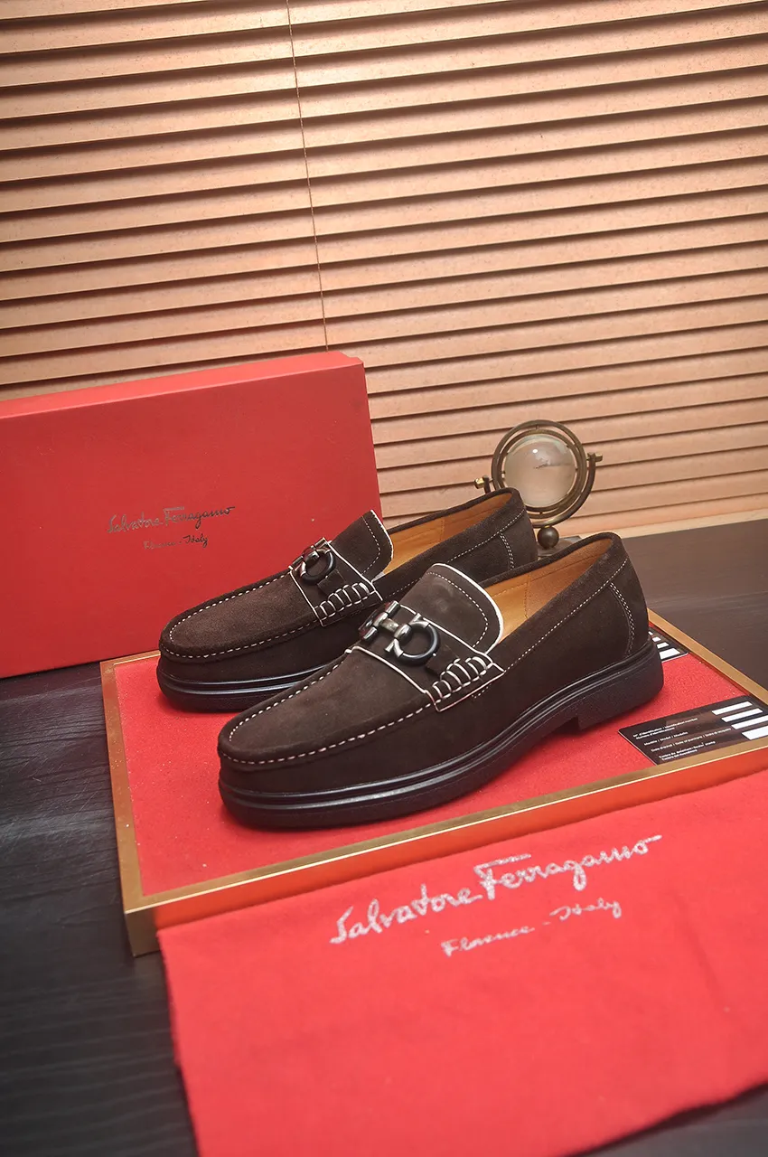 Men's shoes 💰440💶[Ferragamo/Ferragamo] The latest model in the counter. Original imported high-quality cowhide with open sides + imported 🐂 water-dyed cowhide lining + original luxury metal buckle + original combined outsole. No pressure for comparison. 38--45 (45 is custom-made and cannot be returned or exchanged)